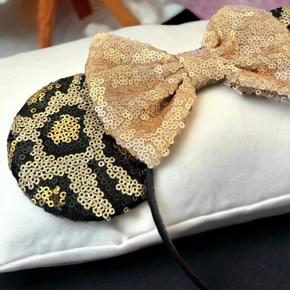 Chic Animal Print Mouse Ears with Sequins & Bow - NEW!